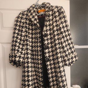 Cynthia Steefe Mid Thigh Length Wool Black and White Tweed Coat